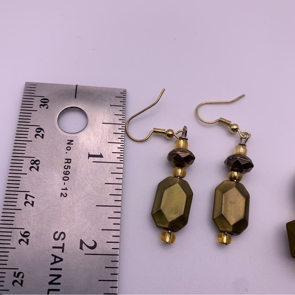 Set of Three NWOT Dark Olive Green Vibrant Long Beaded Dangle Earrings - Picture 5 of 7